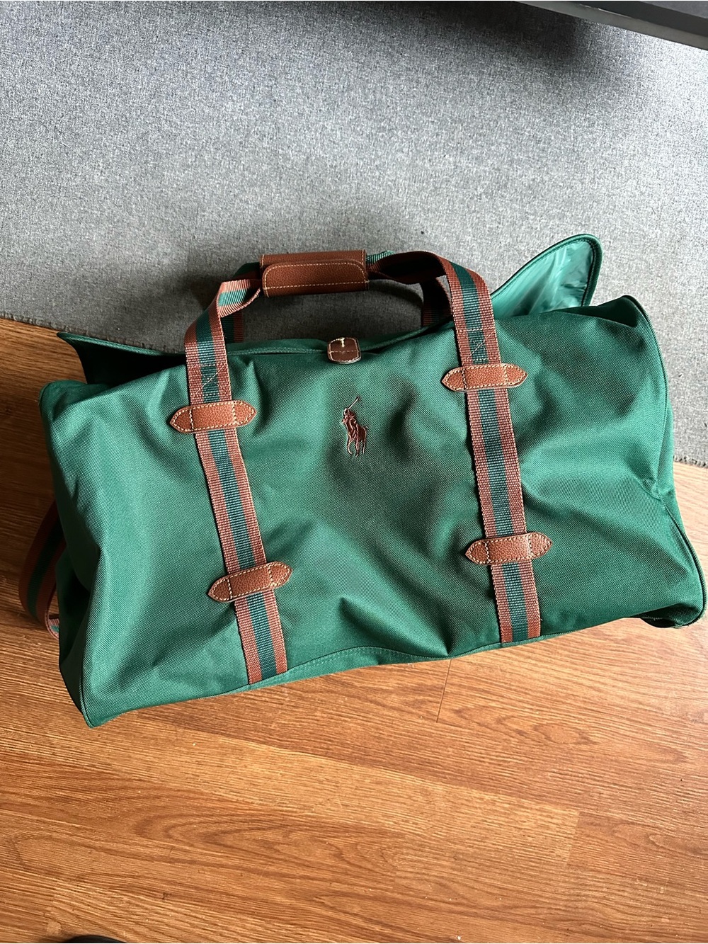 Vintage Polo by Ralph Lauren Forest Green Canvas Duffel with Brown Trim